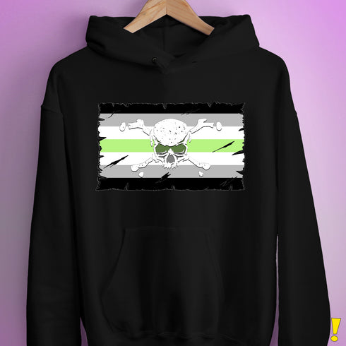 Agender Pride Pirate Flag Hoodie - Black